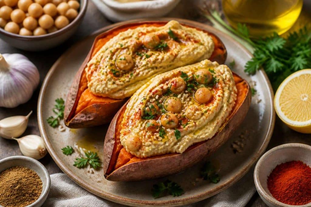 Patates douces farcies au houmous : recette gourmande et saine