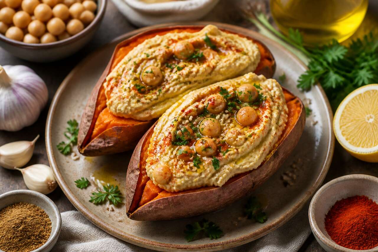 Patates douces farcies au houmous : recette gourmande et saine