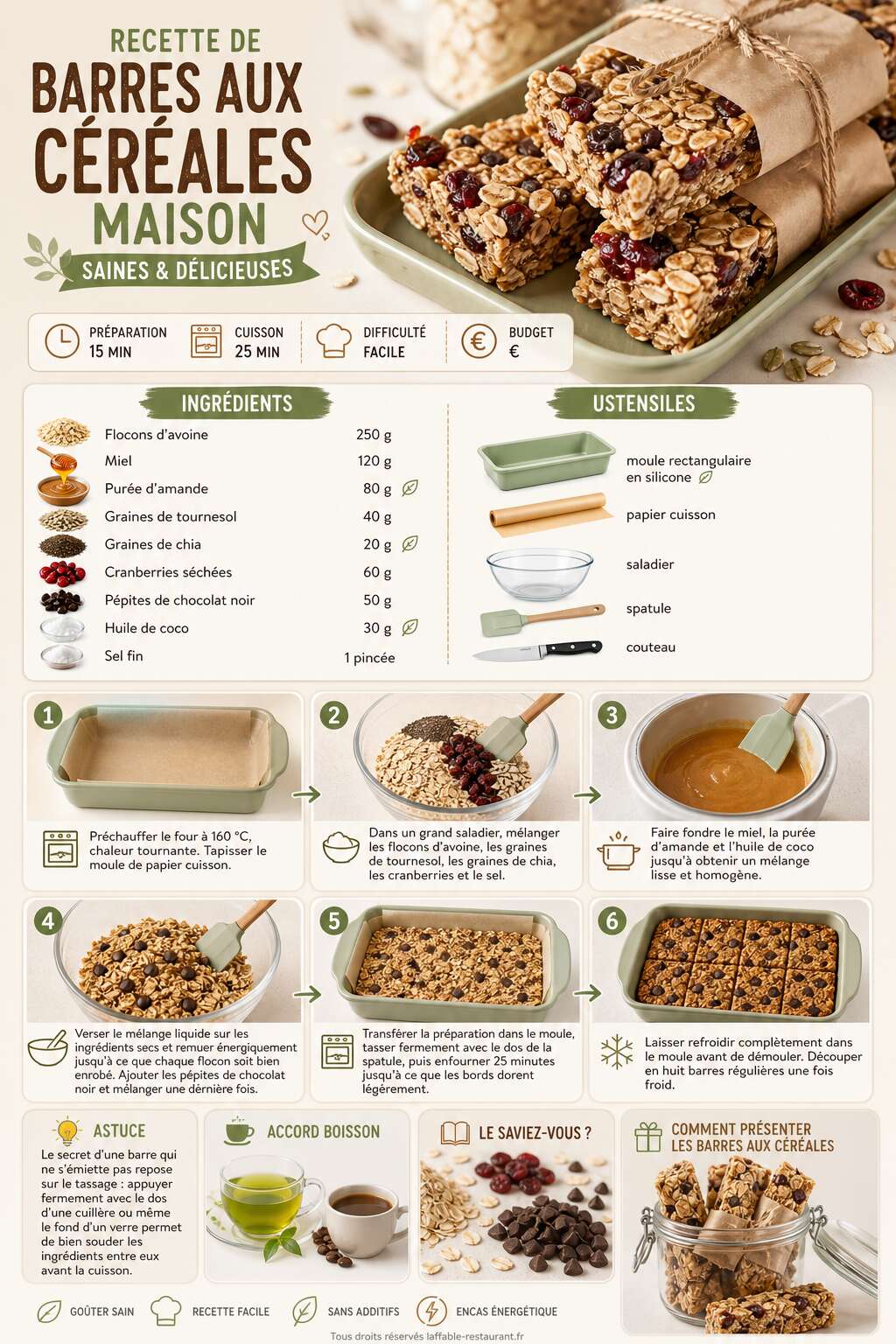 Fiche recette Recette de barres aux c&eacute;r&eacute;ales maison : saines et d&eacute;licieuses