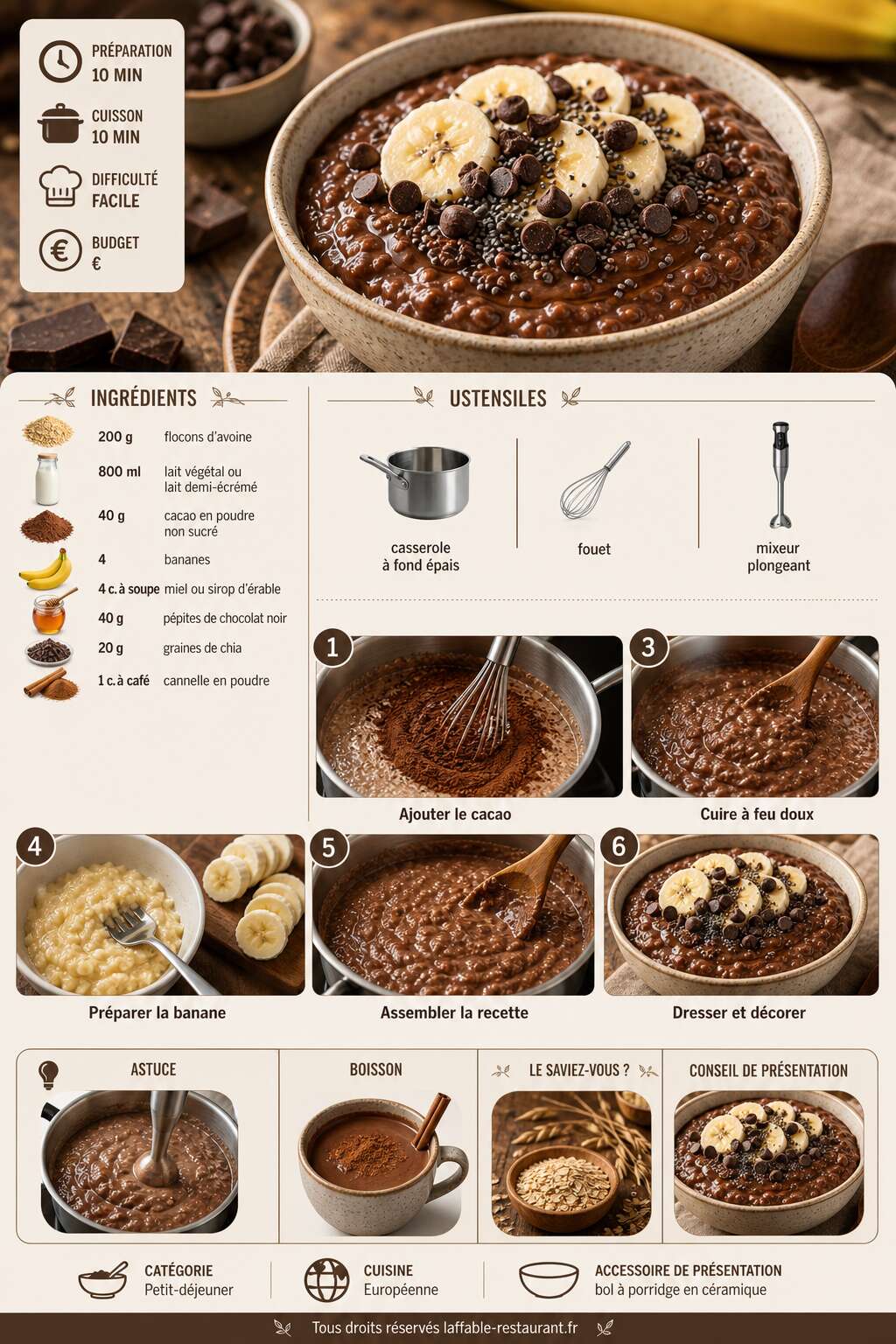 Fiche recette Porridge banane cacao : recette gourmande et saine Fiche recette Porridge banane cacao : recette gourmande et saine