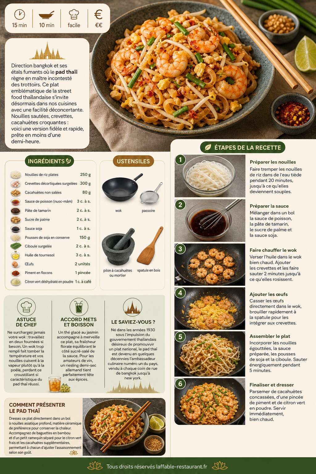 Fiche recette Pad thaï : recette facile et rapide Fiche recette Pad thaï : recette facile et rapide