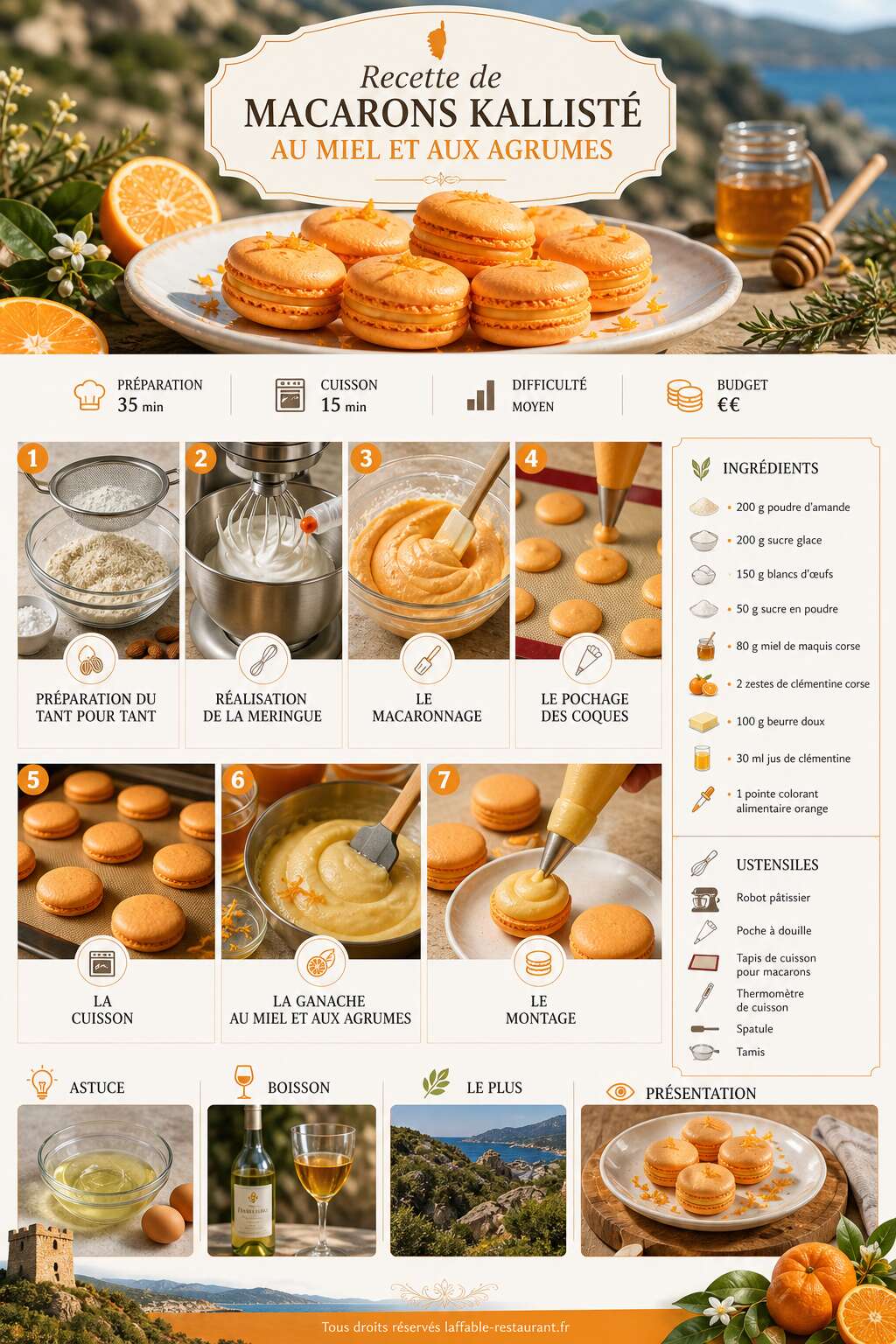 Fiche recette Recette de macarons Kallisté au miel et aux agrumes Fiche recette Recette de macarons Kallisté au miel et aux agrumes