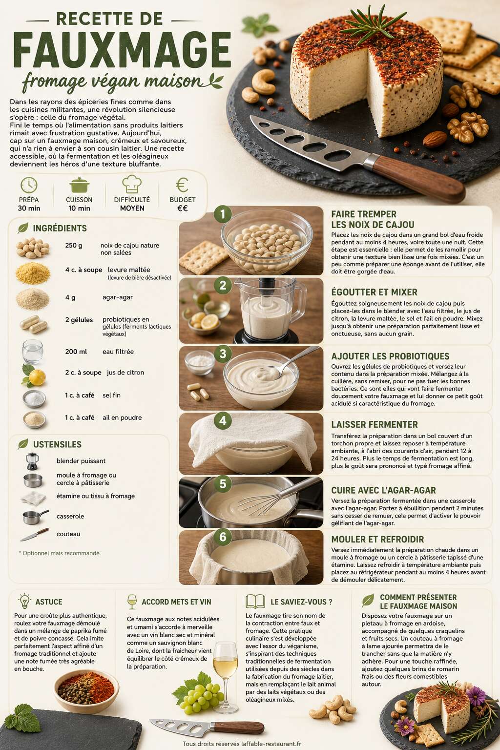 Fiche recette Recette de fauxmage : fromage végan maison Fiche recette Recette de fauxmage : fromage végan maison