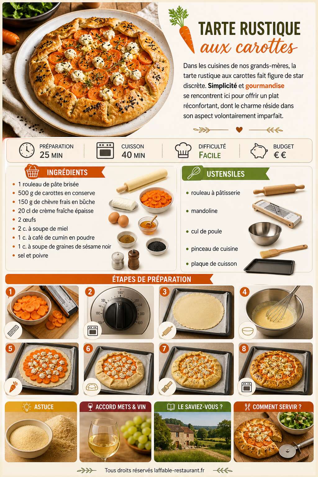Fiche recette Recette de tarte rustique aux carottes