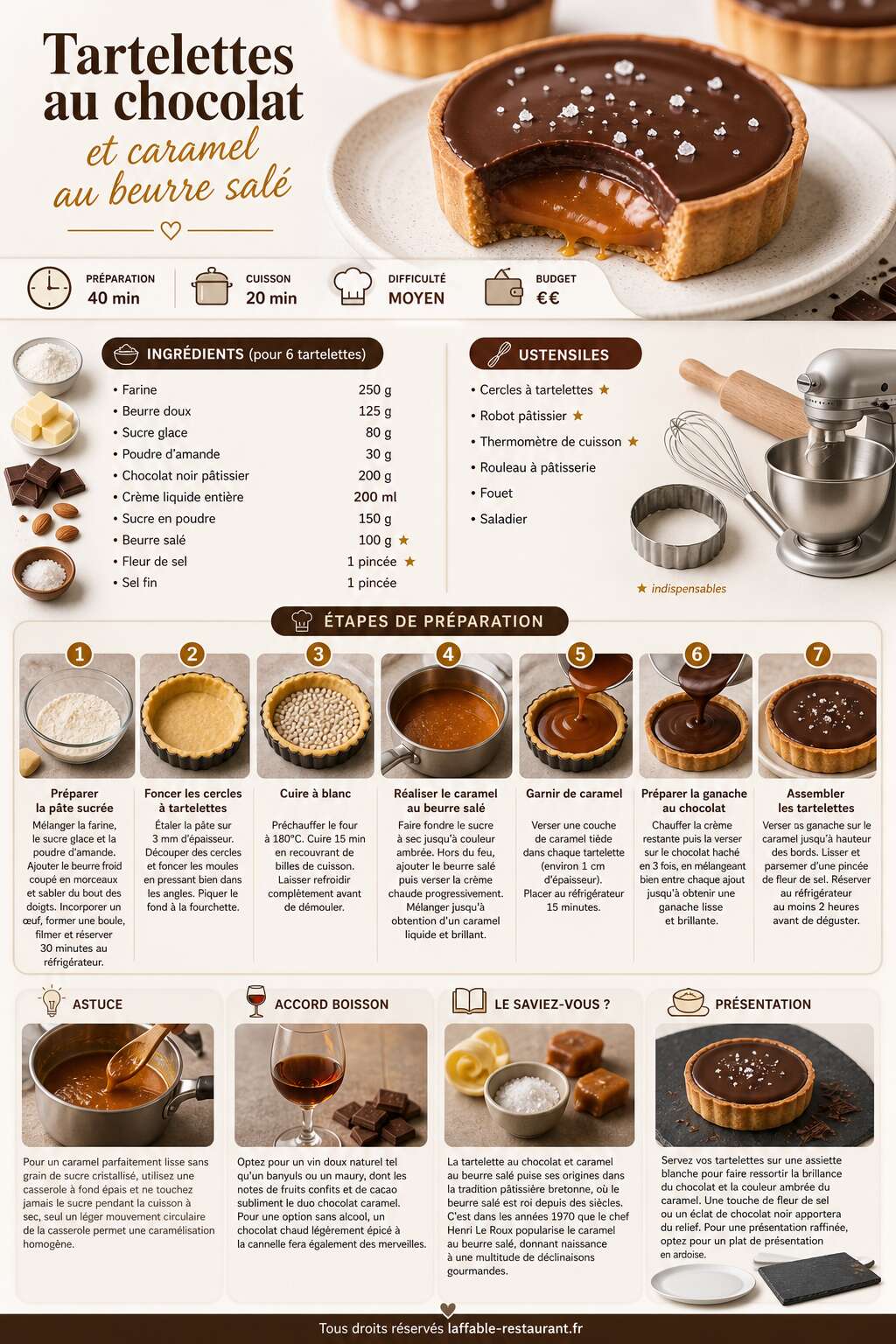 Fiche recette Recette de tartelettes au chocolat et caramel au beurre salé Fiche recette Recette de tartelettes au chocolat et caramel au beurre salé