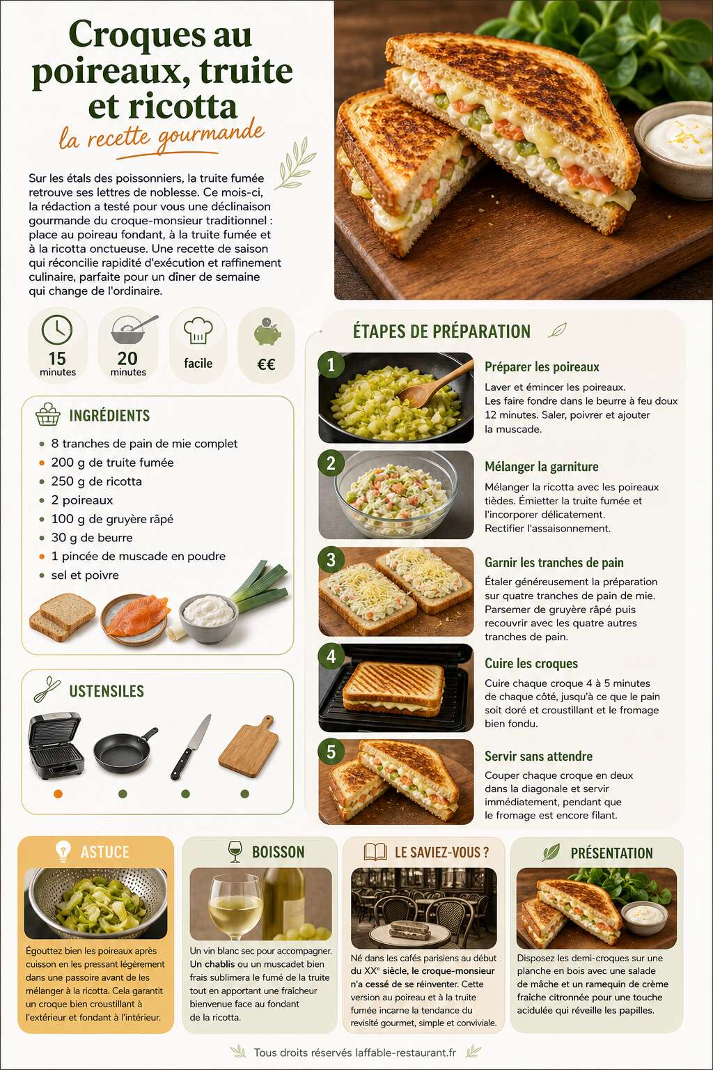 Fiche recette Croques au poireaux, truite et ricotta : la recette gourmande
