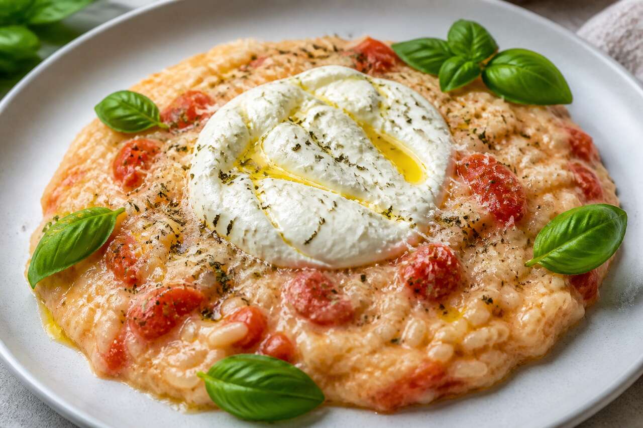 Risotto crémeux aux tomates et burrata