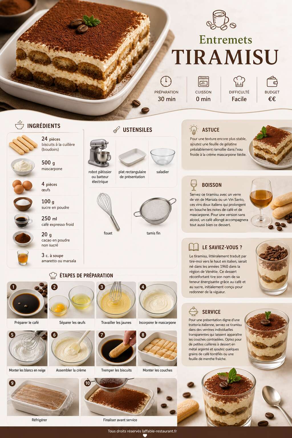 Fiche recette Recette de l'entremets tiramisu Fiche recette Recette de l'entremets tiramisu