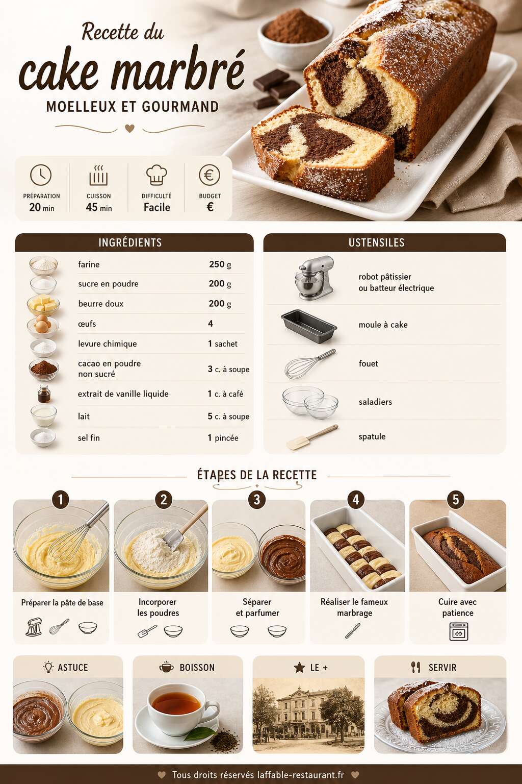 Fiche recette Recette du cake marbré moelleux et gourmand Fiche recette Recette du cake marbré moelleux et gourmand