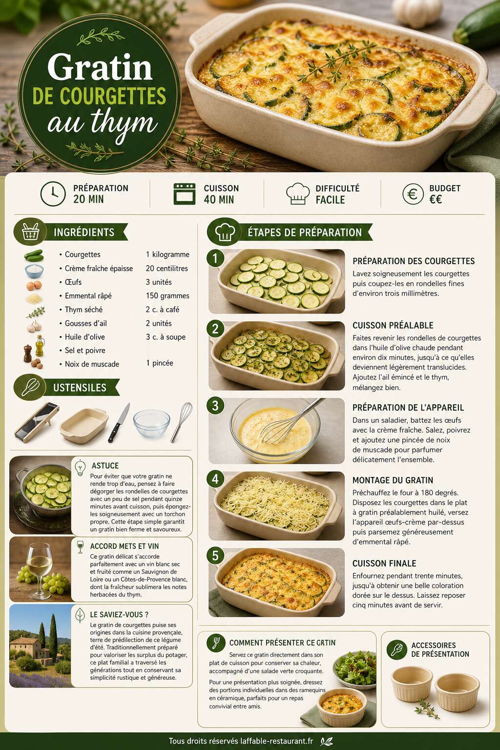 Fiche recette Recette de gratin de courgettes au thym