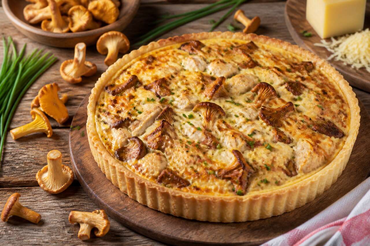Recette de quiche poulet et girolles : saveurs d'automne