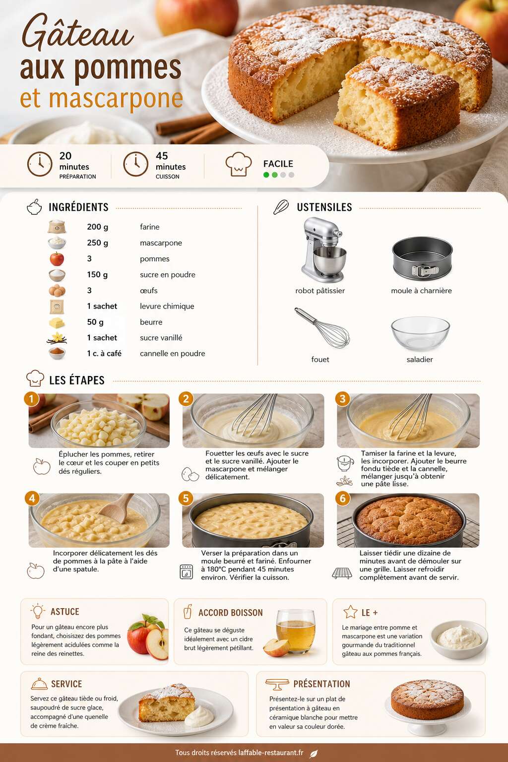 Fiche recette Recette du gâteau aux pommes et mascarpone Fiche recette Recette du gâteau aux pommes et mascarpone