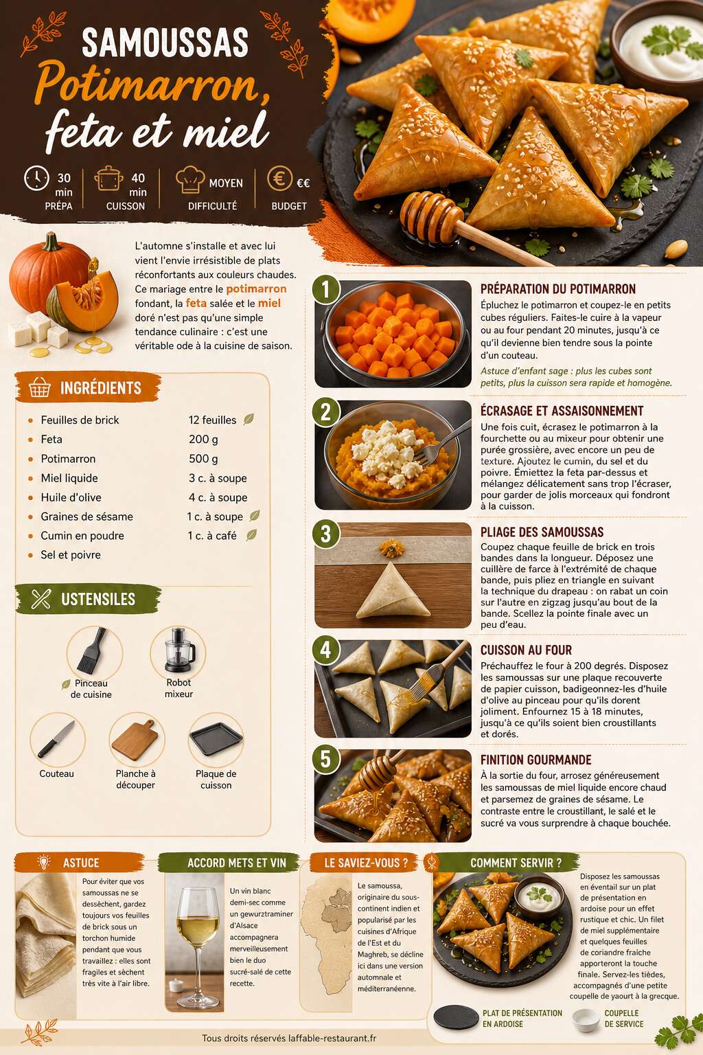 Fiche recette Samoussas Potimarron, feta Et Miel : recette gourmande