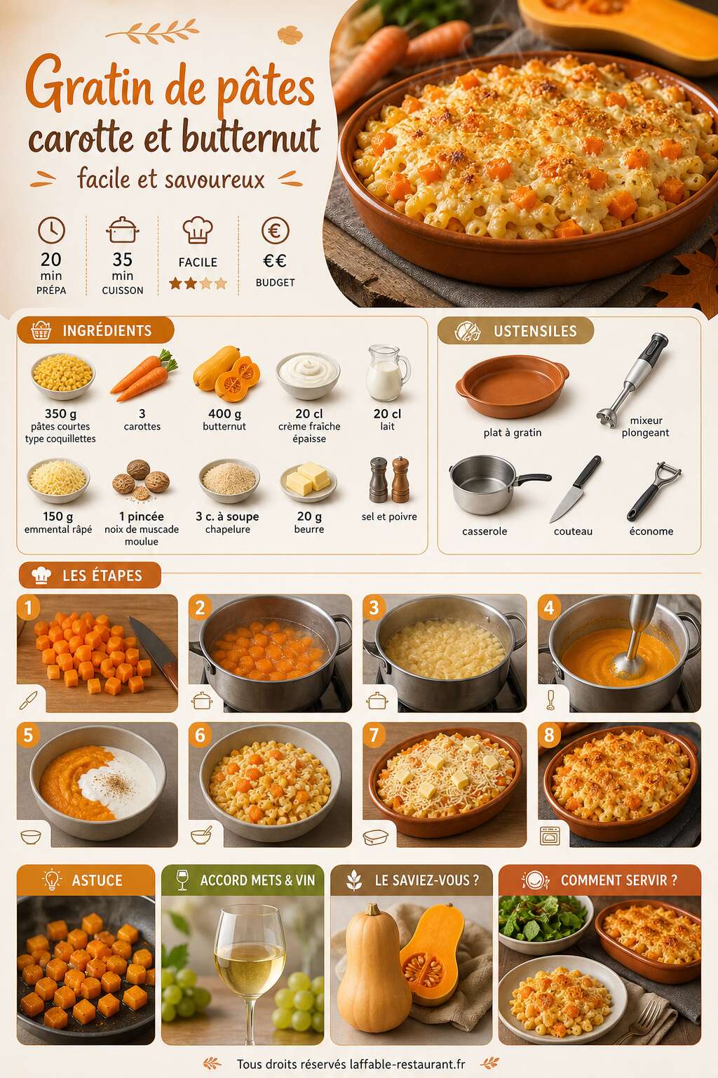 Fiche recette Gratin de pâtes carotte et butternut facile et savoureux Fiche recette Gratin de pâtes carotte et butternut facile et savoureux