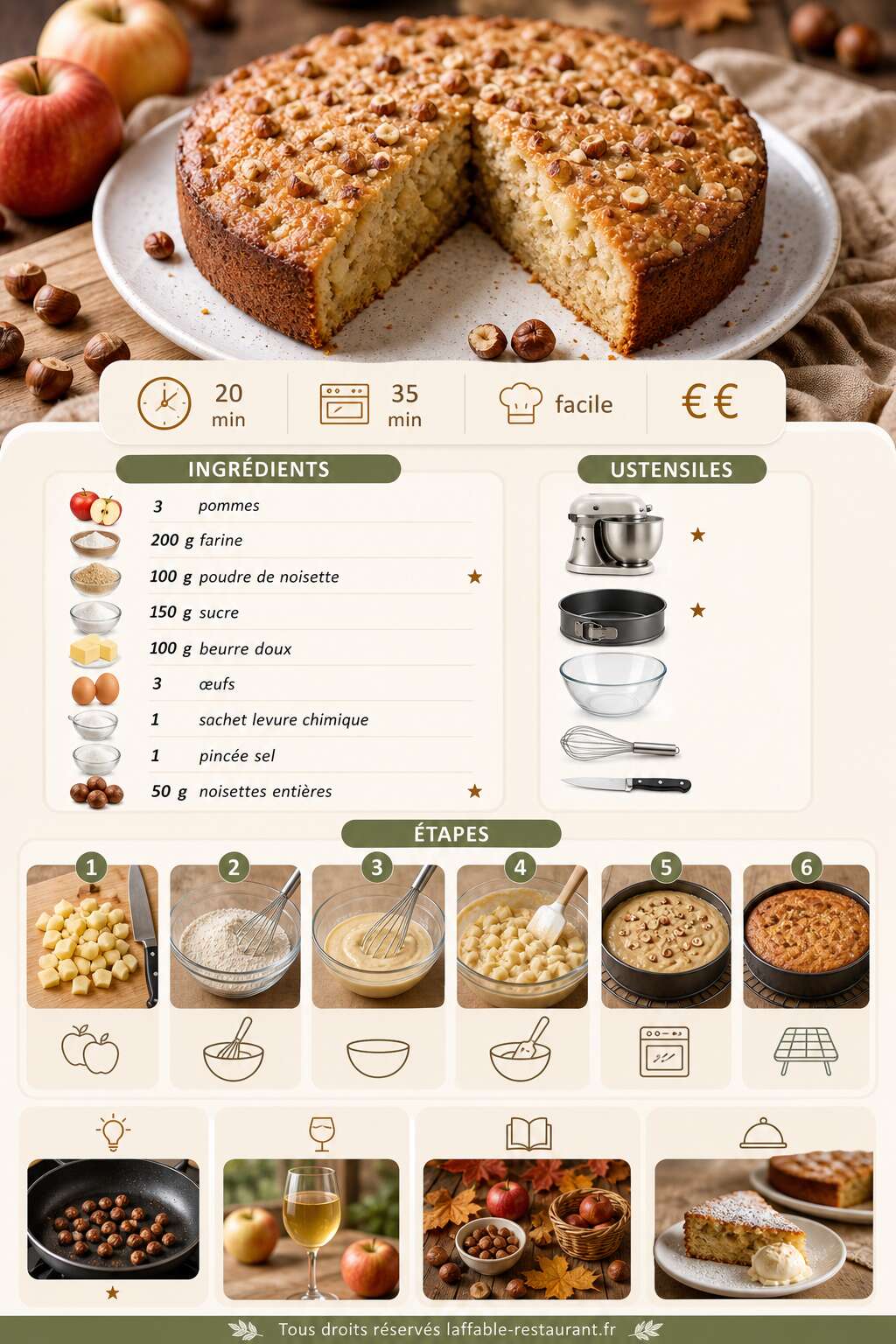 Fiche recette Gâteau pommes et noisette : recette savoureuse et facile Fiche recette Gâteau pommes et noisette : recette savoureuse et facile