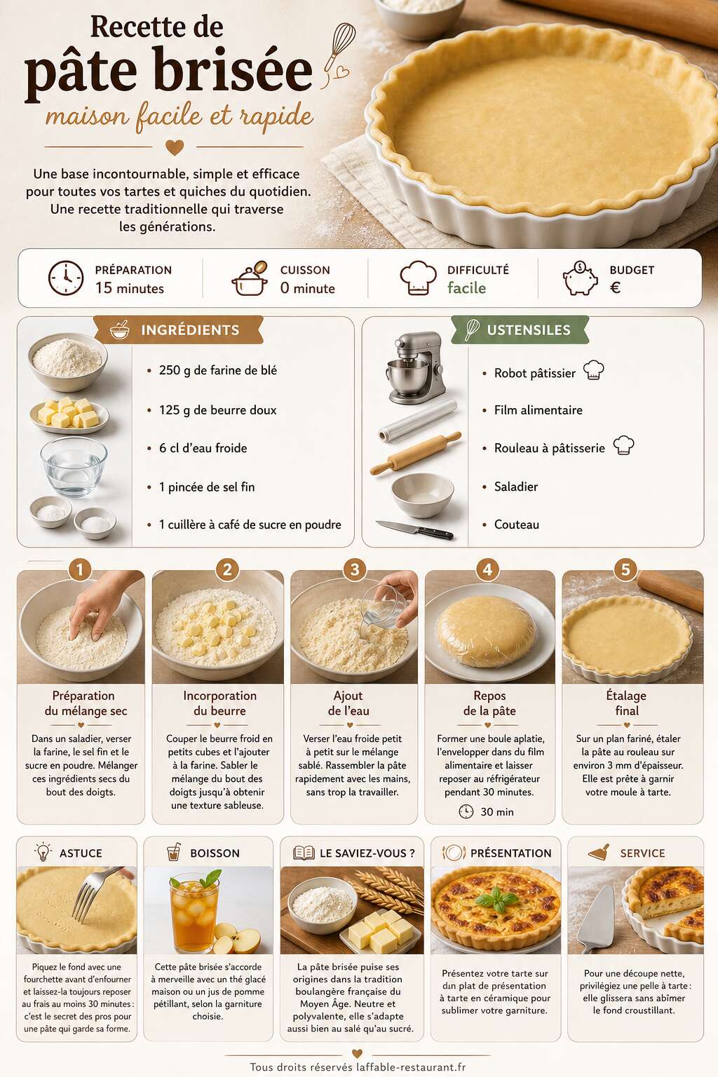 Fiche recette Recette de p&acirc;te bris&eacute;e maison facile et rapide