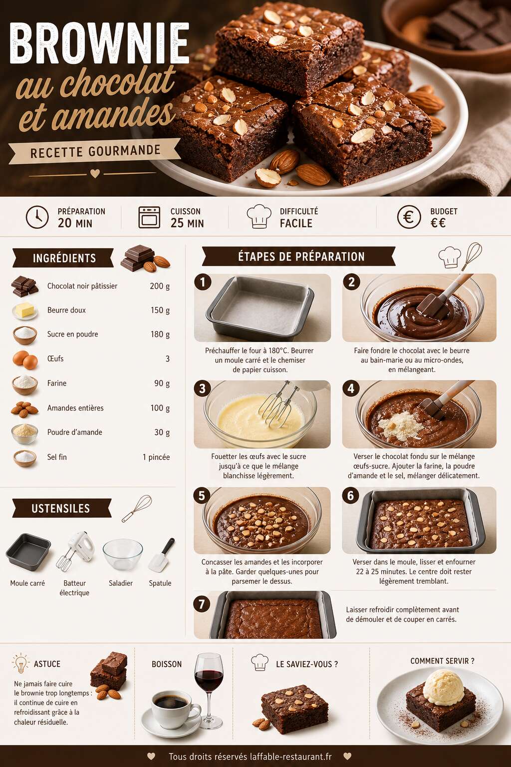 Fiche recette Brownie au chocolat et amandes : recette gourmande Fiche recette Brownie au chocolat et amandes : recette gourmande