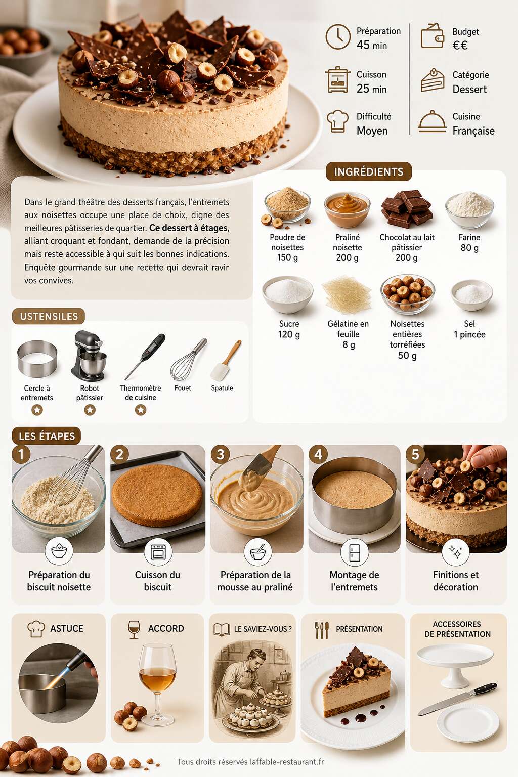 Fiche recette Recette d'entremets aux noisettes