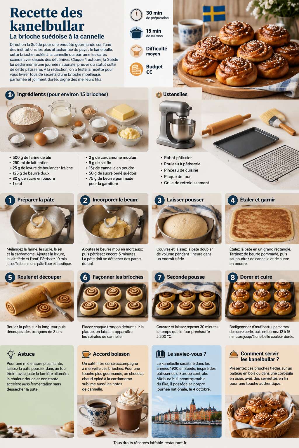 Fiche recette Recette des kanelbullar : la brioche suédoise à la cannelle Fiche recette Recette des kanelbullar : la brioche suédoise à la cannelle