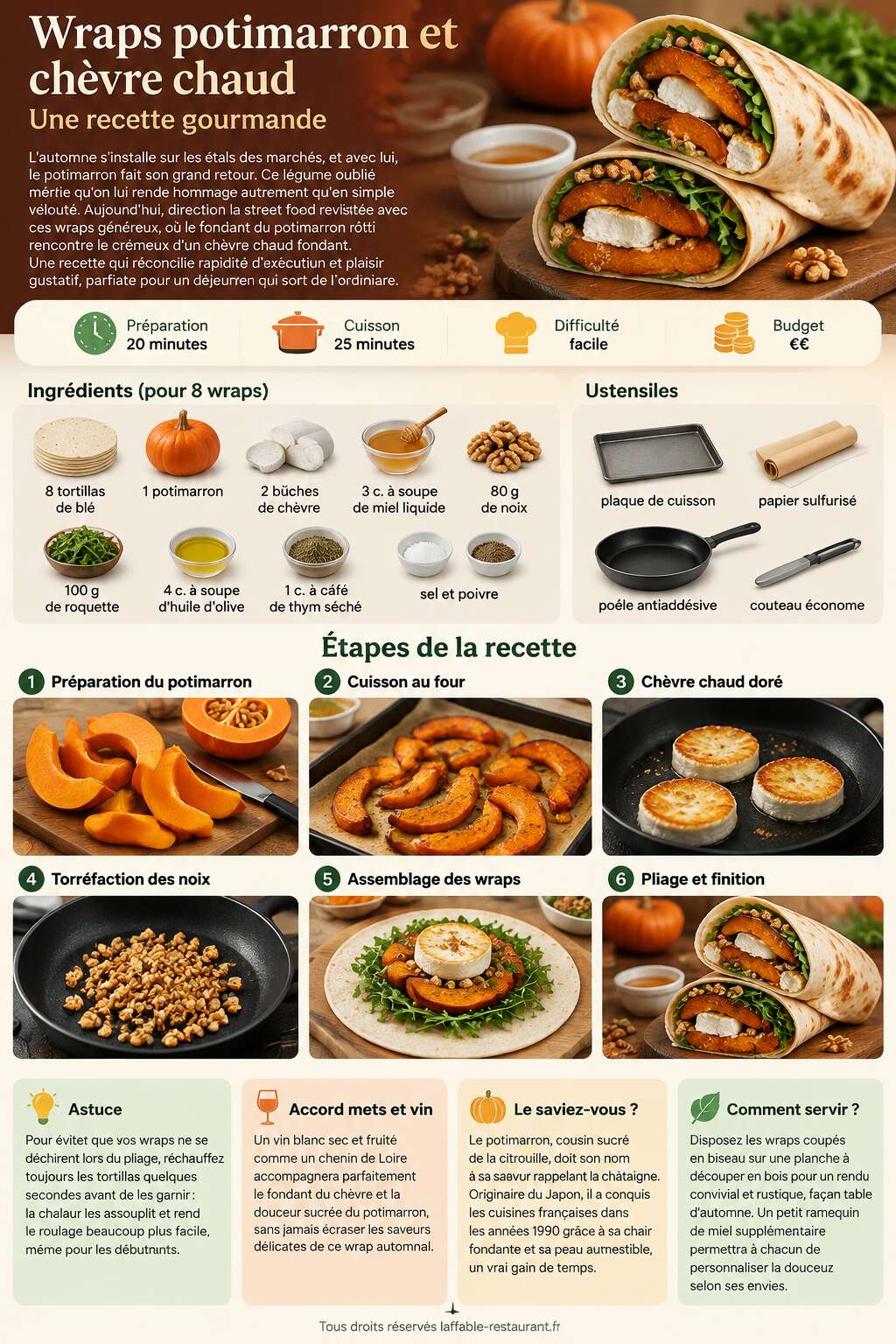 Fiche recette Wraps potimarron et ch&egrave;vre chaud : une recette gourmande