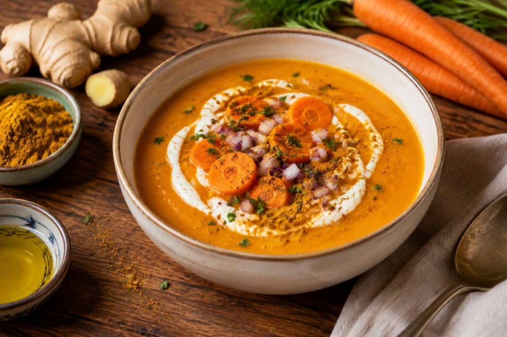 Velouté de carottes au gingembre et curry : recette santé