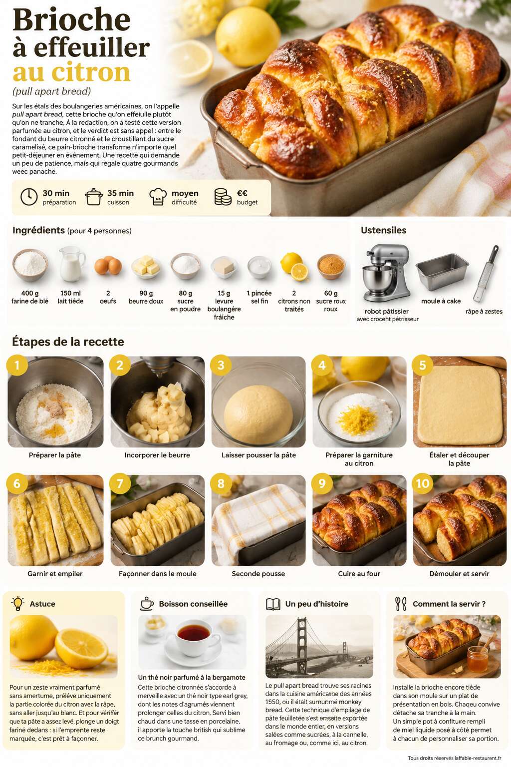 Fiche recette Recette de brioche à effeuiller au citron (pull apart bread) Fiche recette Recette de brioche à effeuiller au citron (pull apart bread)