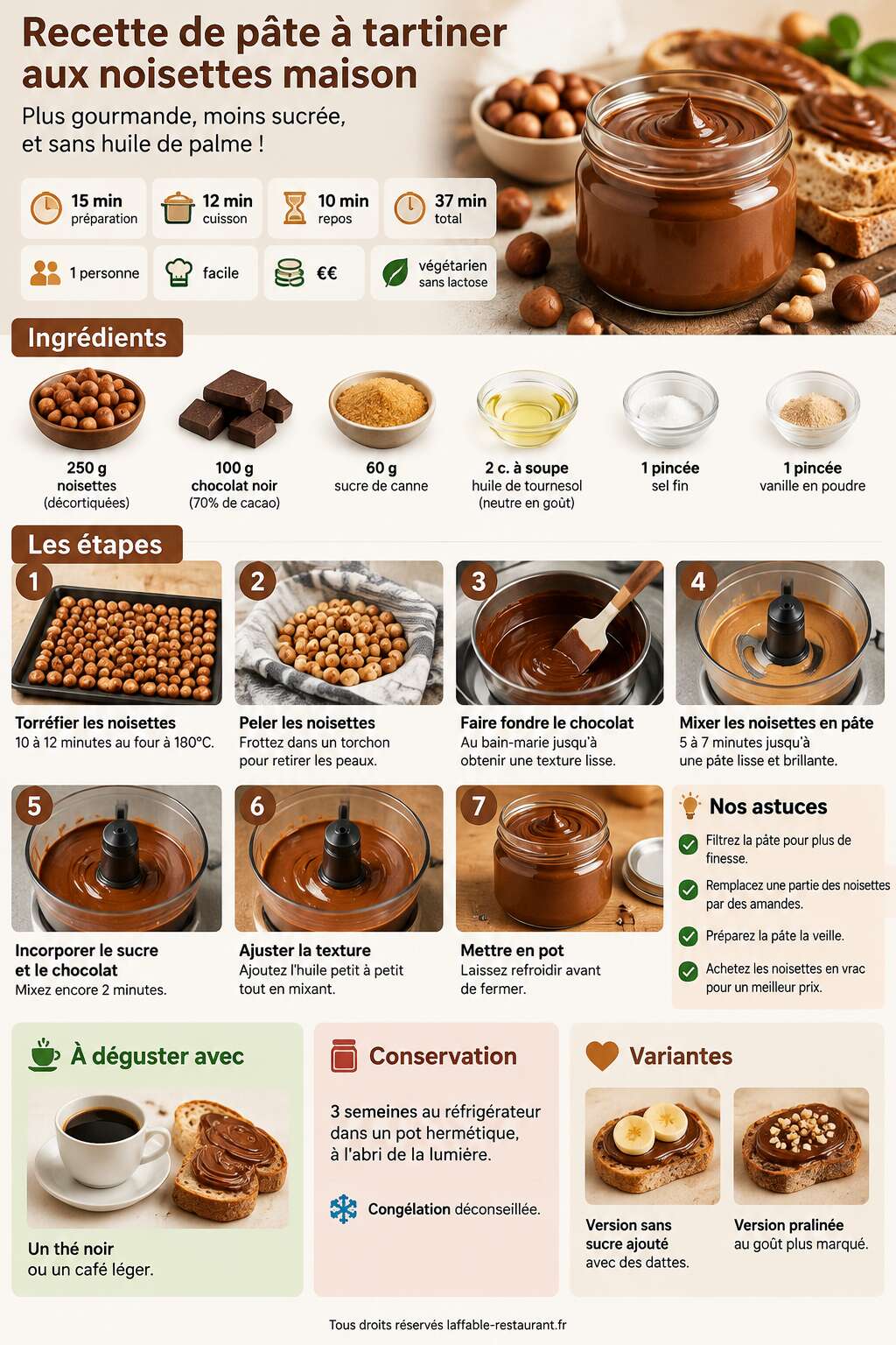 Fiche recette Recette de p&acirc;te &agrave; tartiner aux noisettes maison