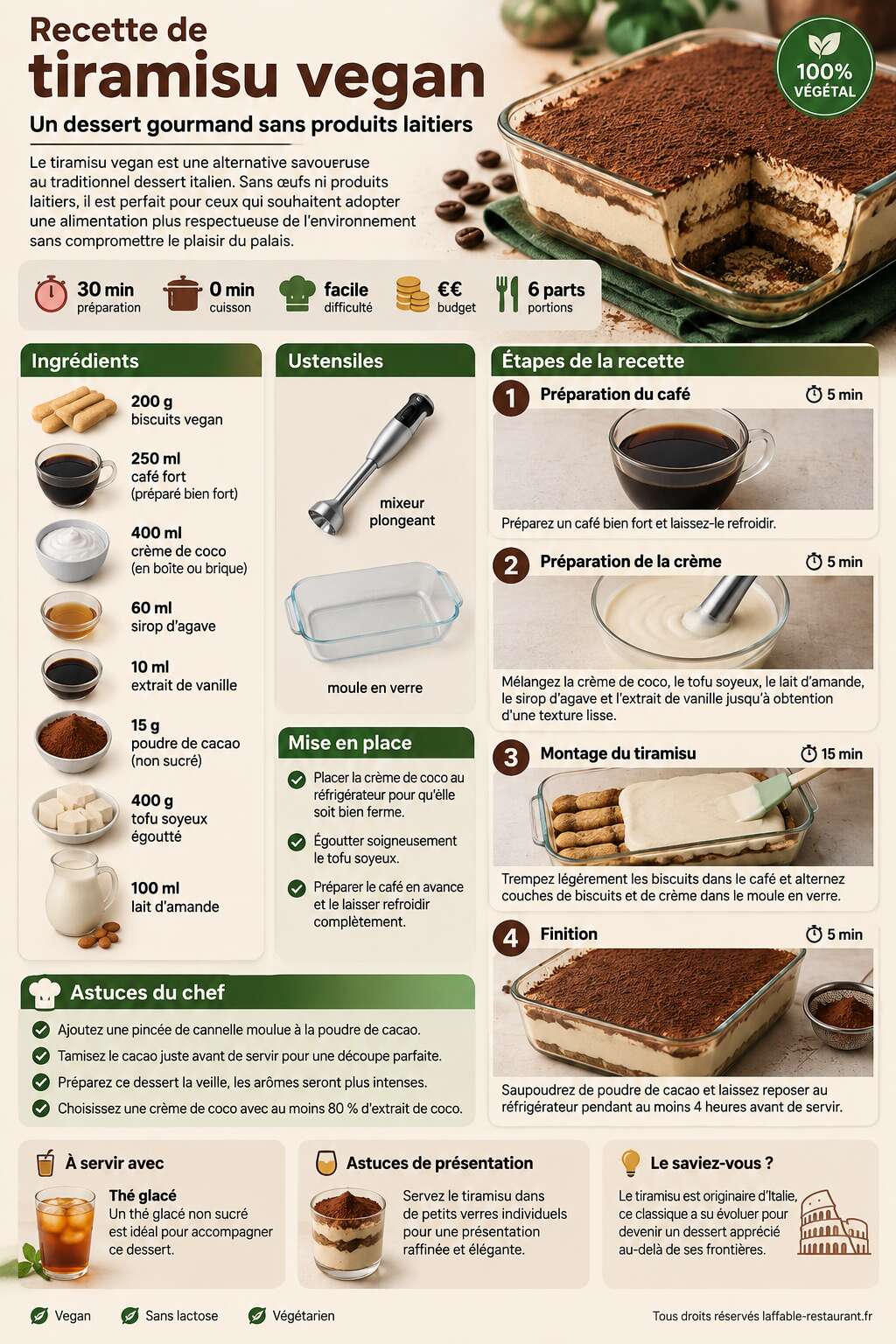 Fiche recette Recette de tiramisu vegan : un dessert gourmand sans produits laitiers Fiche recette Recette de tiramisu vegan : un dessert gourmand sans produits laitiers