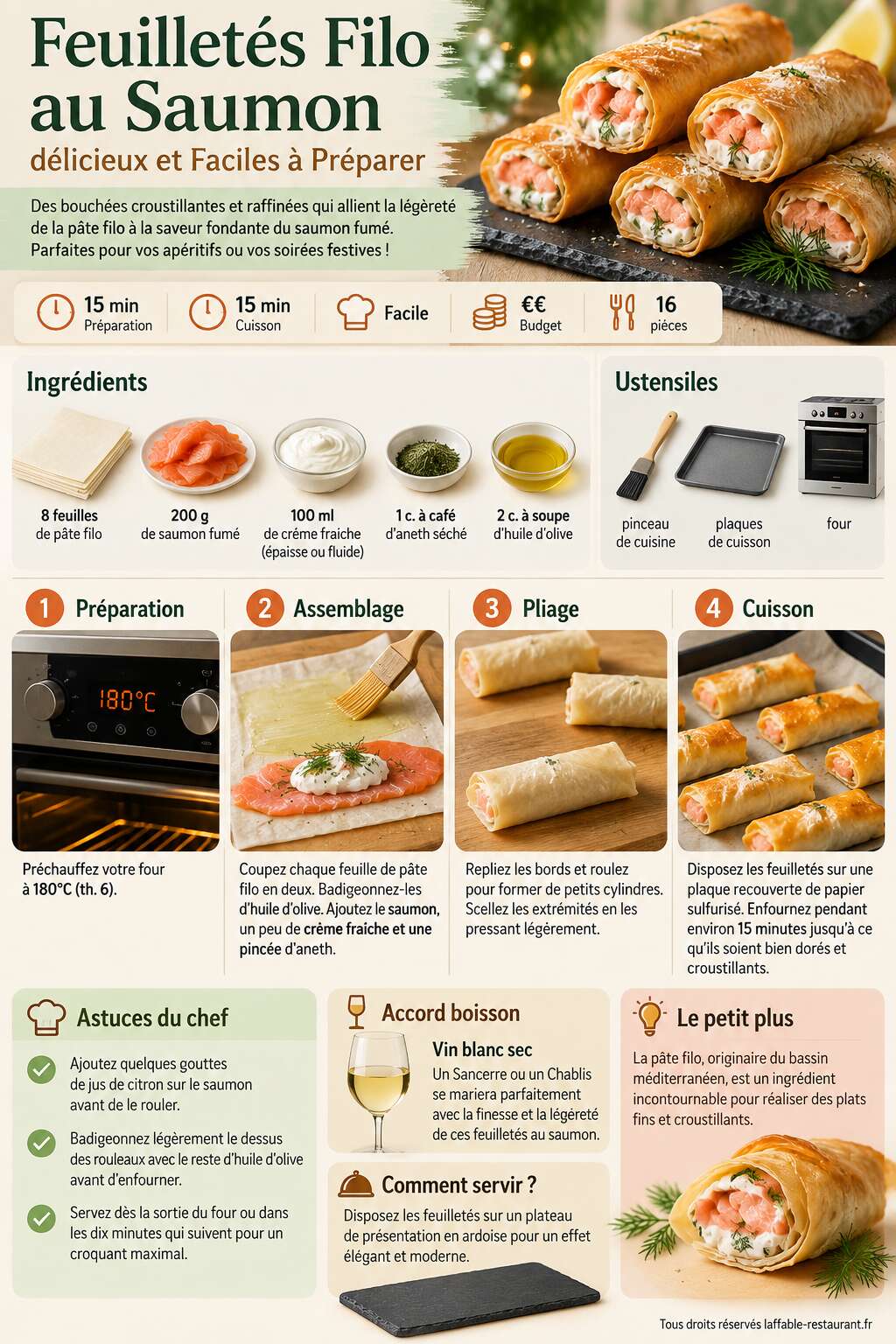 Fiche recette Feuilletés Filo au Saumon : délicieux et Faciles à Préparer Fiche recette Feuilletés Filo au Saumon : délicieux et Faciles à Préparer