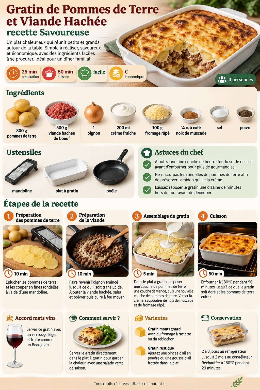 Fiche recette Gratin de Pommes de Terre et Viande Hachée : recette Savoureuse Fiche recette Gratin de Pommes de Terre et Viande Hachée : recette Savoureuse