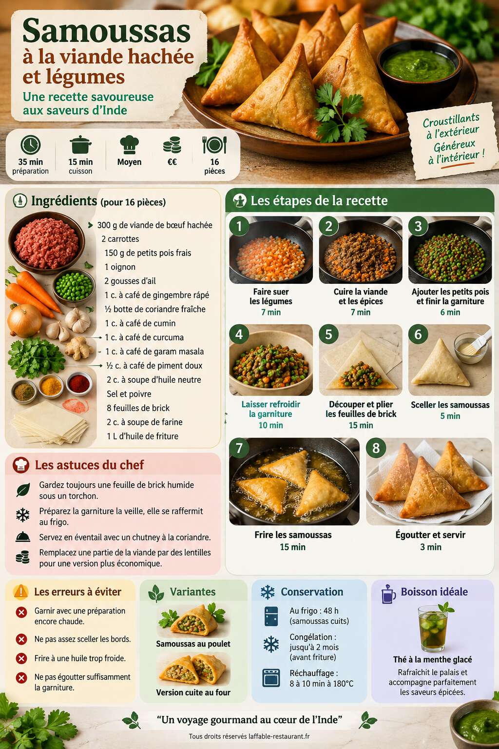Fiche recette Samoussas &agrave; la viande hach&eacute;e et l&eacute;gumes : recette savoureuse