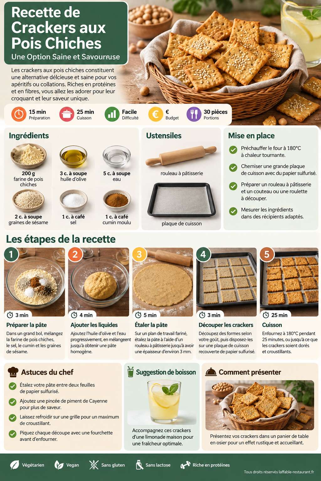 Fiche recette Recette de Crackers aux Pois Chiches : une Option Saine et Savoureuse