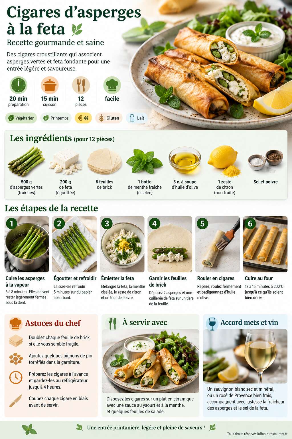 Fiche recette Cigares d'asperges à la feta : recette gourmande et saine Fiche recette Cigares d'asperges à la feta : recette gourmande et saine