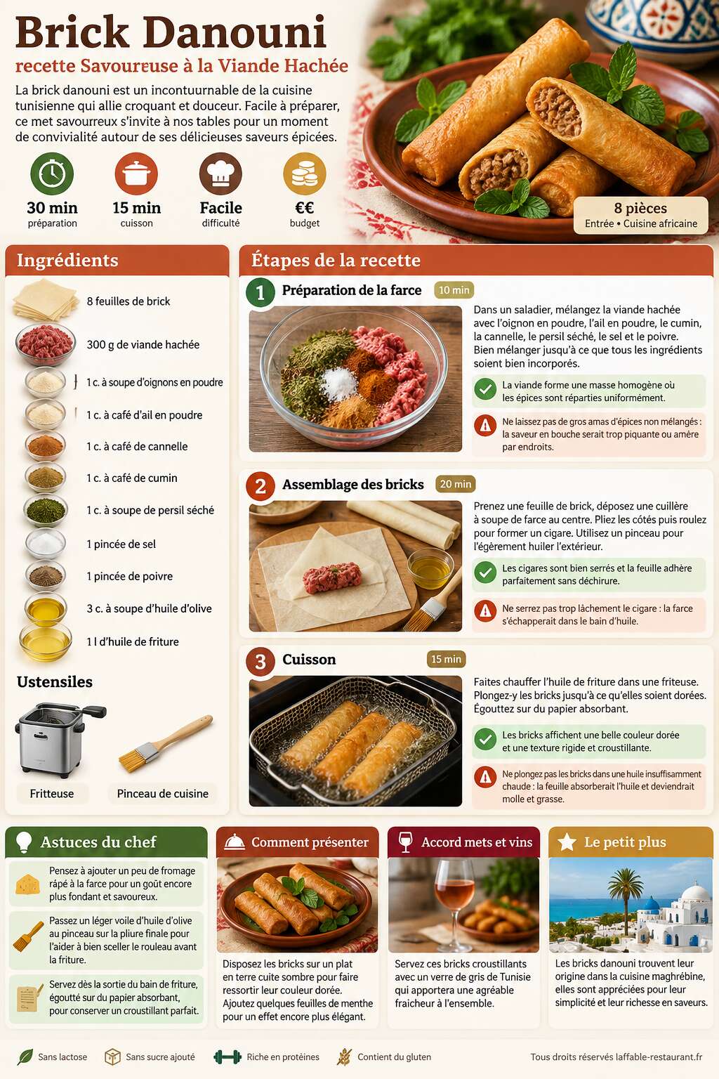 Fiche recette Brick Danouni : recette Savoureuse &agrave; la Viande Hach&eacute;e