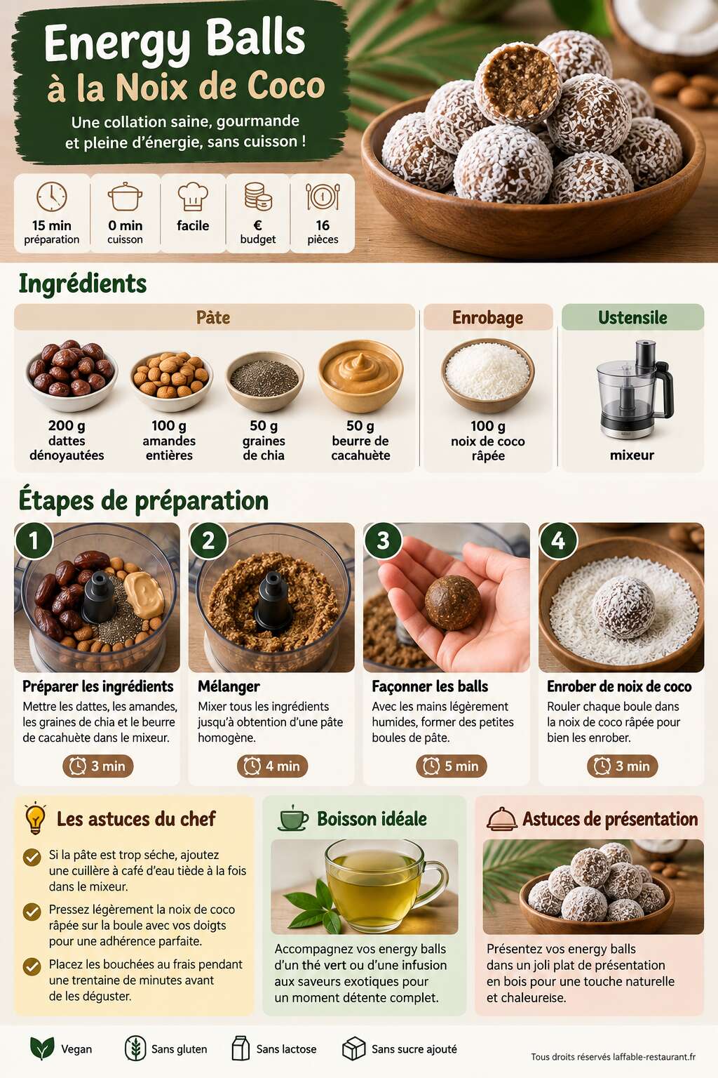 Fiche recette Recette : energy Balls &agrave; la Noix de Coco
