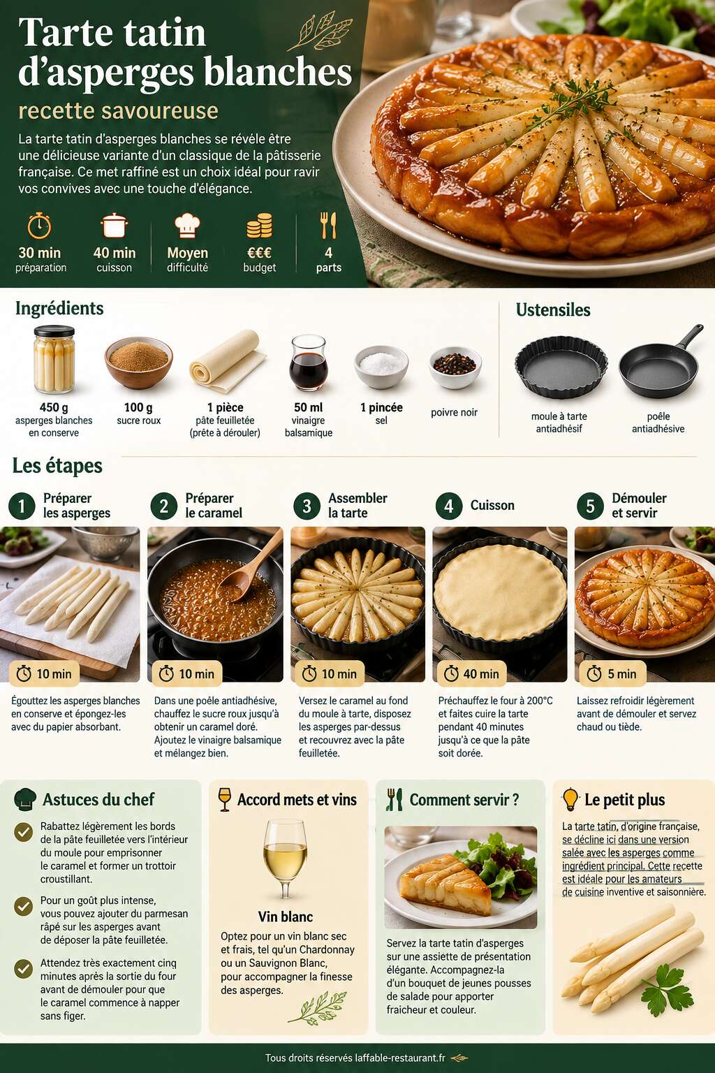 Fiche recette Tarte tatin d'asperges blanches : recette savoureuse