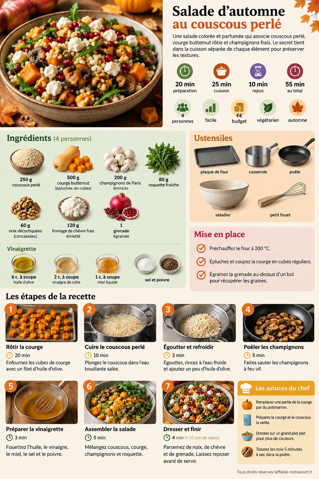 Fiche recette Recette salade d'automne au couscous perlé Fiche recette Recette salade d'automne au couscous perlé