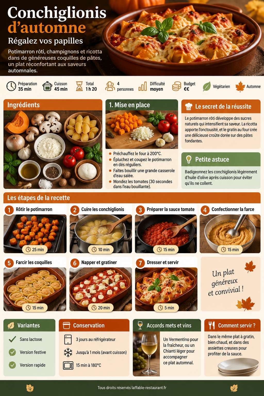 Fiche recette Recette de conchiglionis d'automne : régalez vos papilles Fiche recette Recette de conchiglionis d'automne : régalez vos papilles