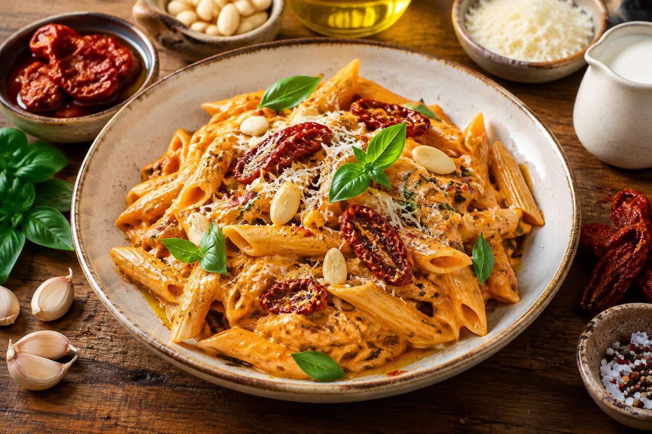 Recette de pennes au pesto rosso crémeux