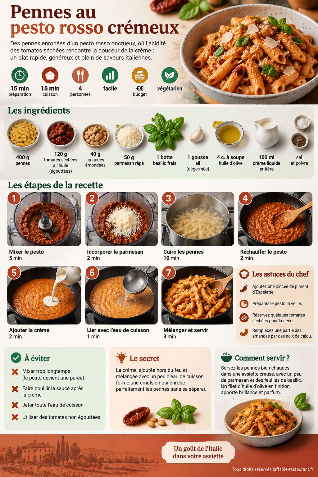Fiche recette Recette de pennes au pesto rosso crémeux Fiche recette Recette de pennes au pesto rosso crémeux