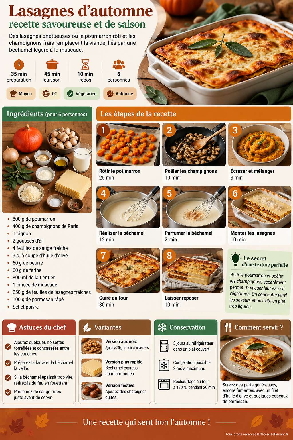 Fiche recette Lasagnes d'automne : recette savoureuse et de saison