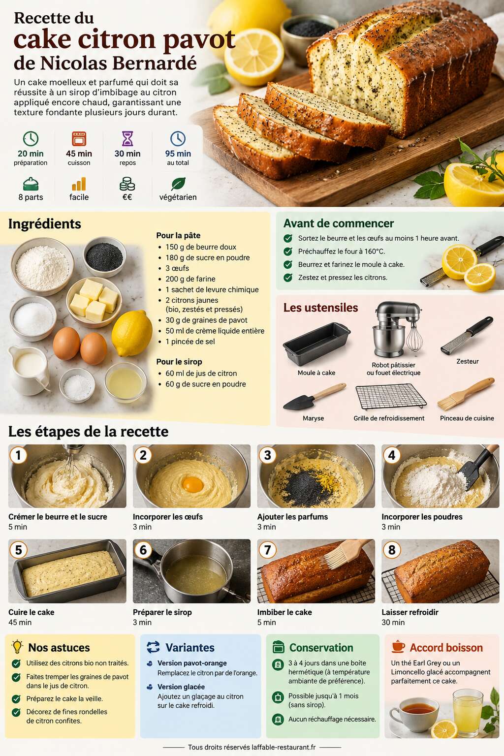 Fiche recette Recette du cake citron pavot de Nicolas Bernard&eacute;