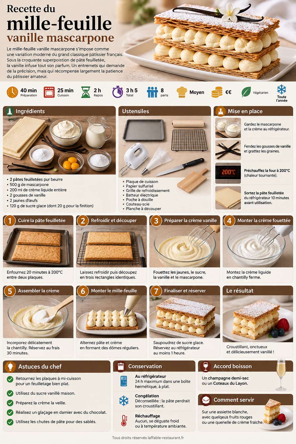 Fiche recette Recette du mille-feuille vanille mascarpone Fiche recette Recette du mille-feuille vanille mascarpone