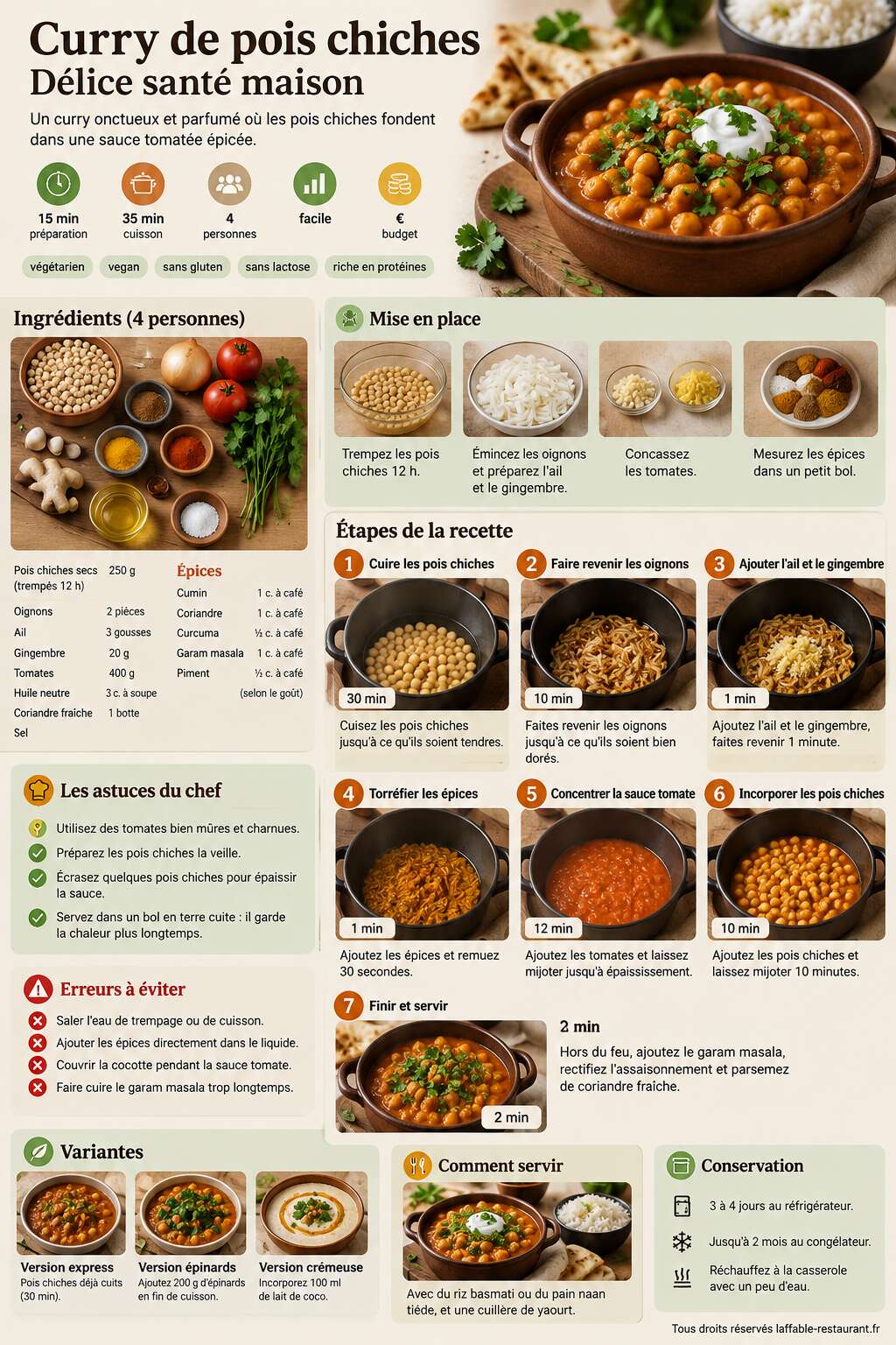 Fiche recette Recette de curry de pois chiches : délice santé maison Fiche recette Recette de curry de pois chiches : délice santé maison