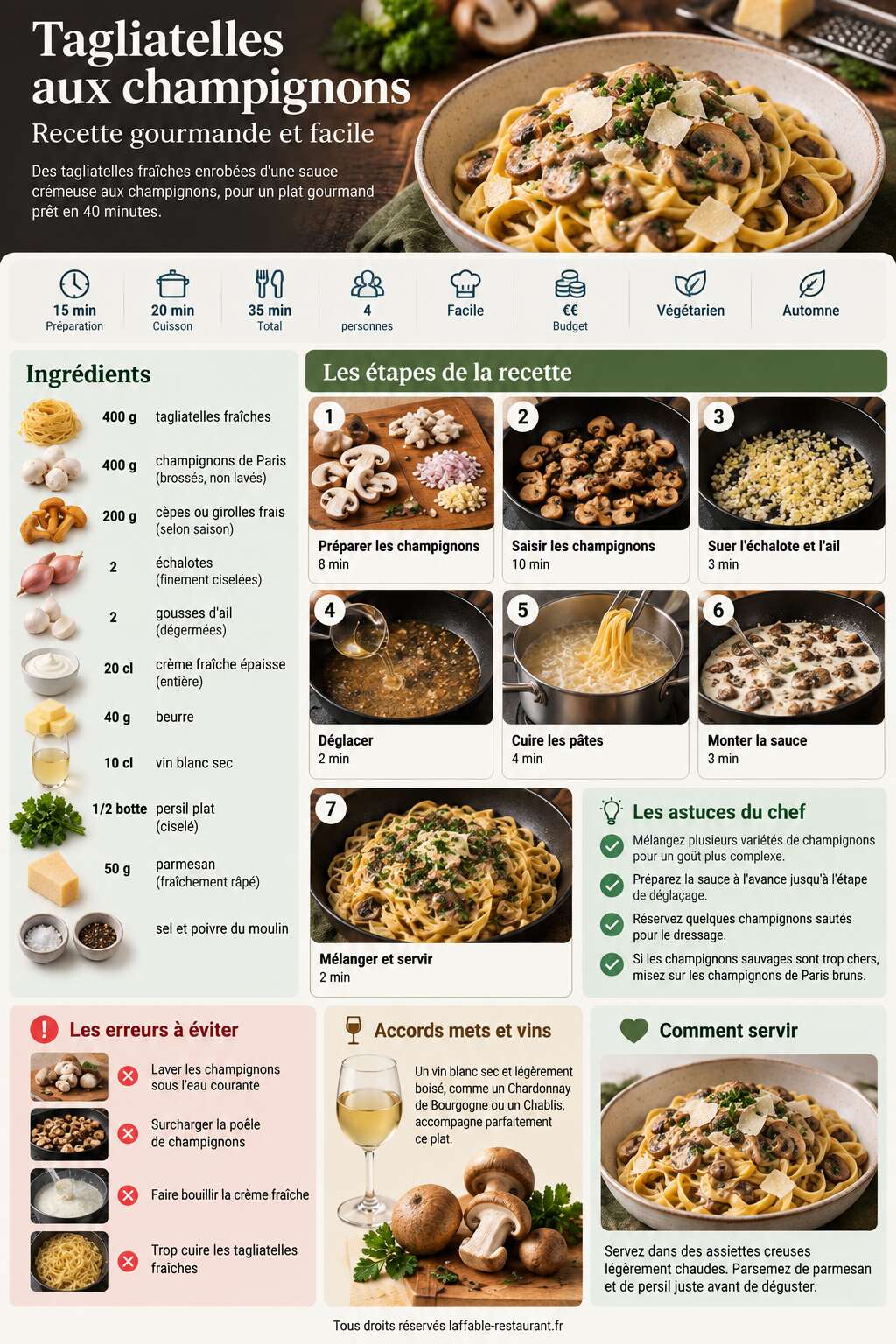 Fiche recette Tagliatelles aux champignons : recette gourmande et facile Fiche recette Tagliatelles aux champignons : recette gourmande et facile