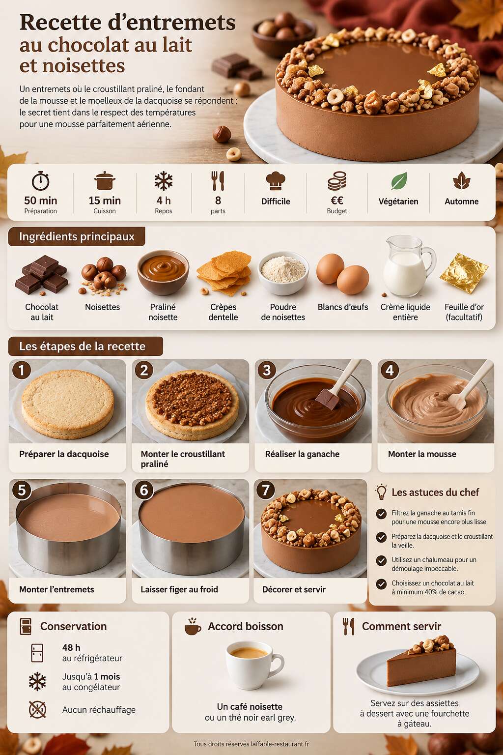 Fiche recette Recette d'entremets au chocolat au lait et noisettes Fiche recette Recette d'entremets au chocolat au lait et noisettes