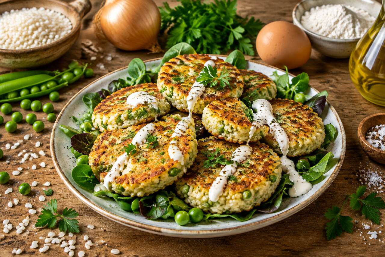 Galettes de riz et petits pois maison