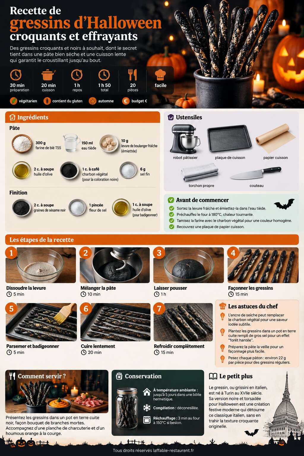 Fiche recette Recette de gressins d'Halloween croquants et effrayants Fiche recette Recette de gressins d'Halloween croquants et effrayants