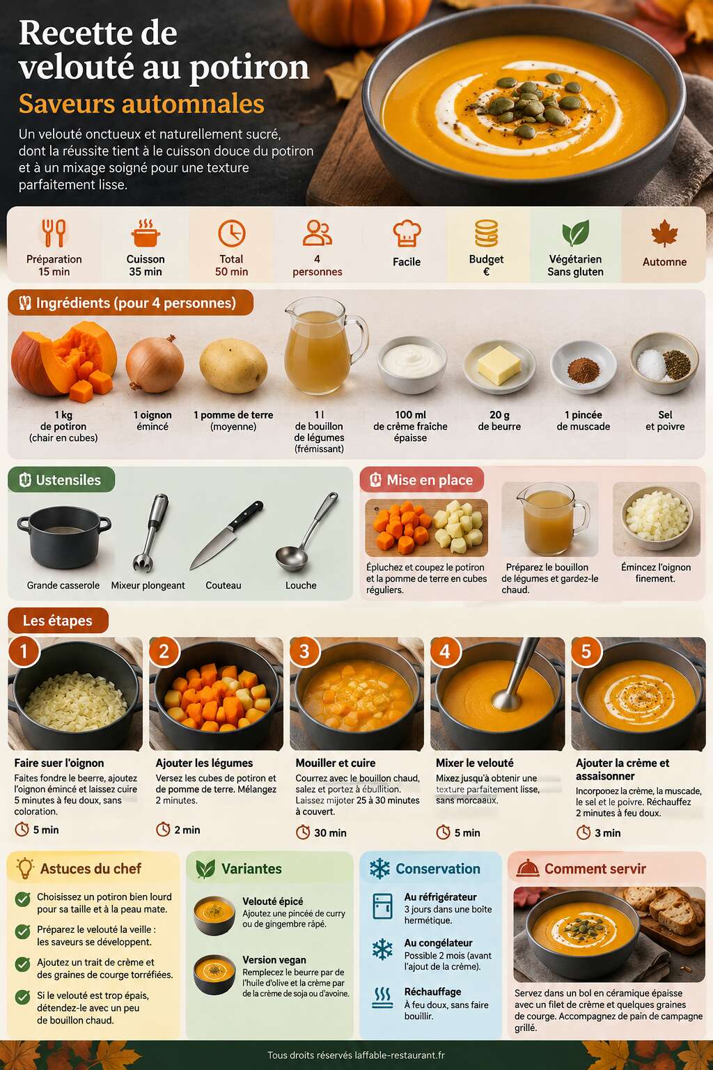 Fiche recette Recette de velout&eacute; au potiron : saveurs automnales