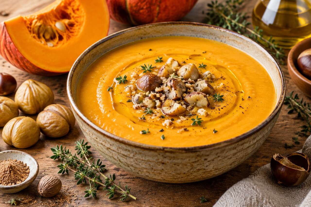 Velouté de potimarron et châtaignes : recette automnale savoureuse